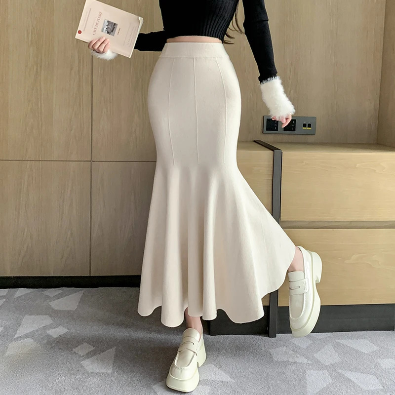 Mermaid Knitted Skirt for Women Slim Fit Fishtail Thickened Long Woolen Autumn Winter 250106