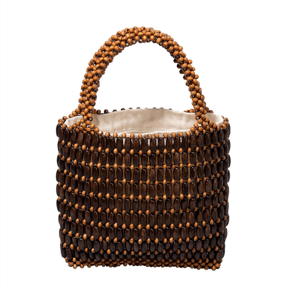 Summer Trend: Wooden Bead Hand Woven Niche Design, Hand-Held Commuting Bag, High-End Women's Bags