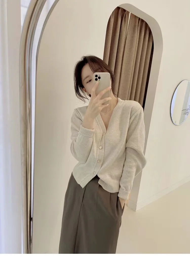 Long Sleeve Cashmere Cardigan Women Knitted Sweaters Autumn and Winter VNeck Top 250108