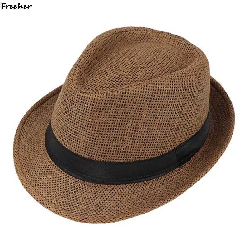 Boys Beach Jazz Hat Wedding Party Dress Up Straw Weaving Panama Childrens Summer Flat Brim Fe Hat Chapeau with Ribbon 2024 X250109