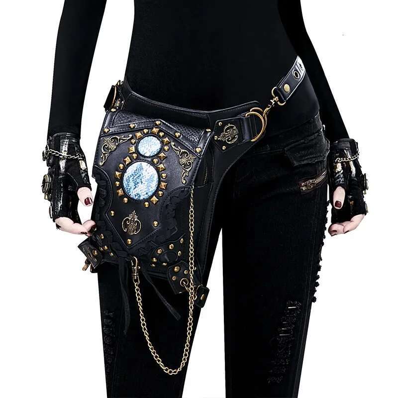 Gothic Steampunk Women Waist Bags,Retro Rock Punk Goth Shoulder Handbags,Men Leg Thigh Holster Leather Crossbody Bags