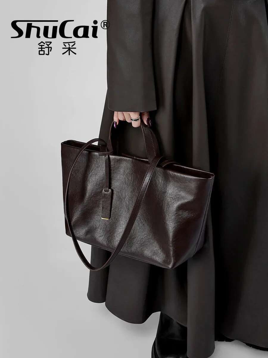 Designer Woman Shoulder Soft Leather Large Square Tote Bag Korean Fashion Handbag Shopping Underarm Bags 2025 New
