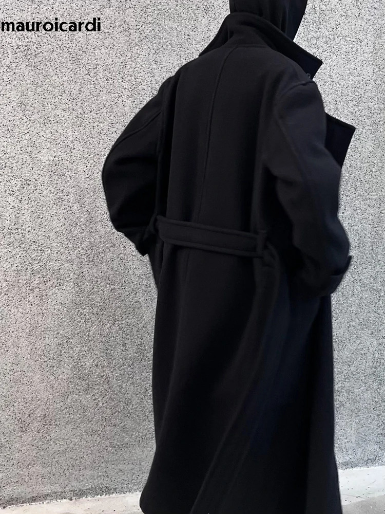 Mauroicardi Autumn Winter Oversized Long Thick Soft Warm Black Wool Blends Coat Men Clothes Woolen Overcoat 2024 250106