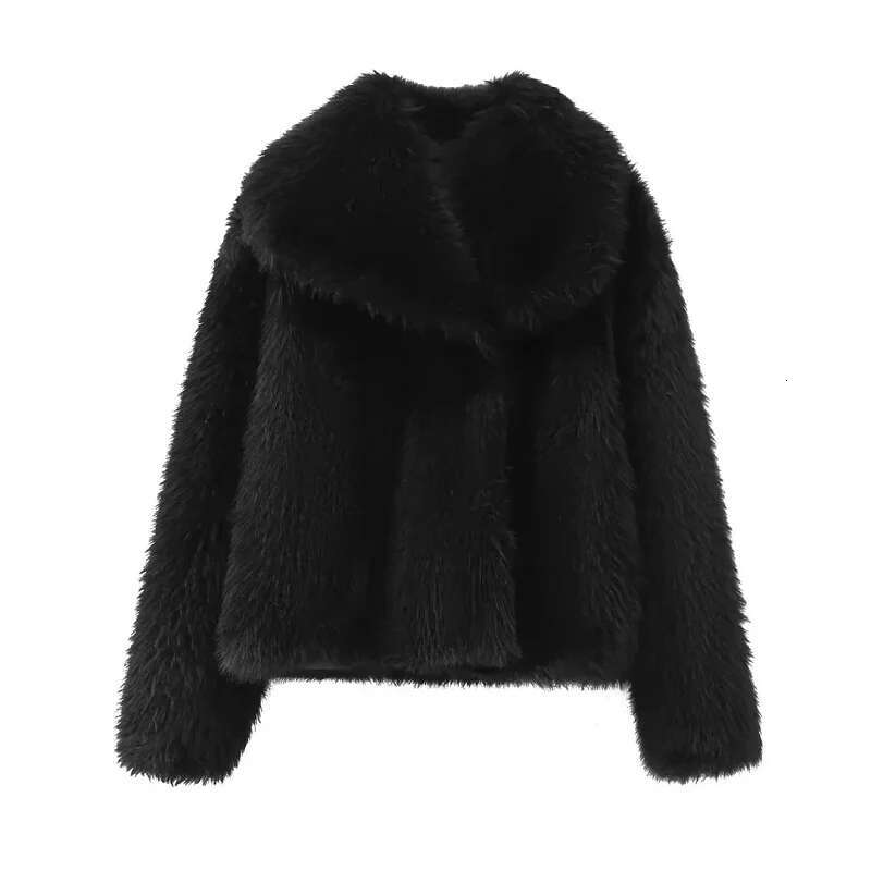TRAF Elegant Cropped Jacket Outerwear 2024 Autumn Winter Women's Faux Fur Ladies Fashion Long Sleeve Grey Black Short Coat