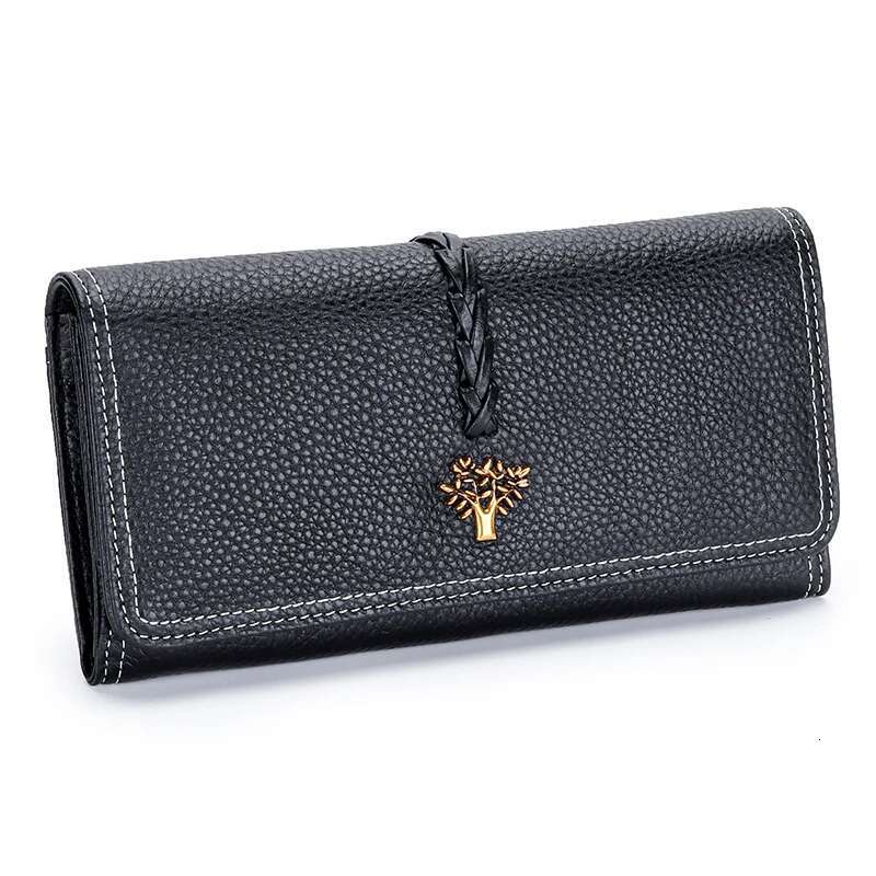 Genuine Cow Leather Handmade Weaving Holders Long Wallet Ladies Button Wallets Coin Purse Card Holder Purses For Women