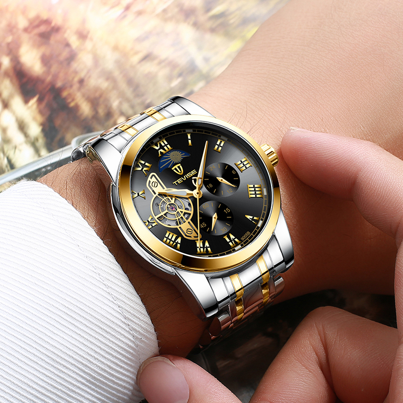 TEVISE Luxury Watches Automatic Multifunctional Mens Five-needle Mechanical Watch Popular and Fashionable Mens Watch Large Dial. T042-9005B