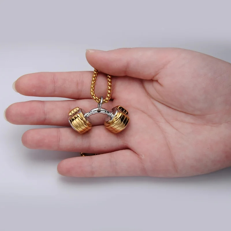 Hip Pop Fashion Dumbbell Pendant Necklace High Quality No Fading Stainless Steel Rapper Charm Jewelry Gift For Men Women 250109