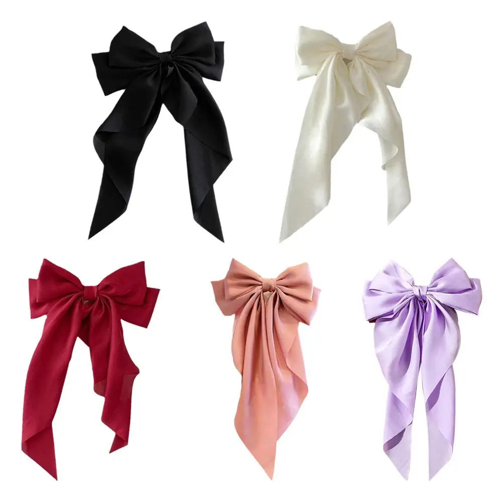 Women Large Bow Ribbon Hairpin Summer Chiffon Big Bowknot Stain Barrette Solid Color tail Clip Hair Accessories 241228