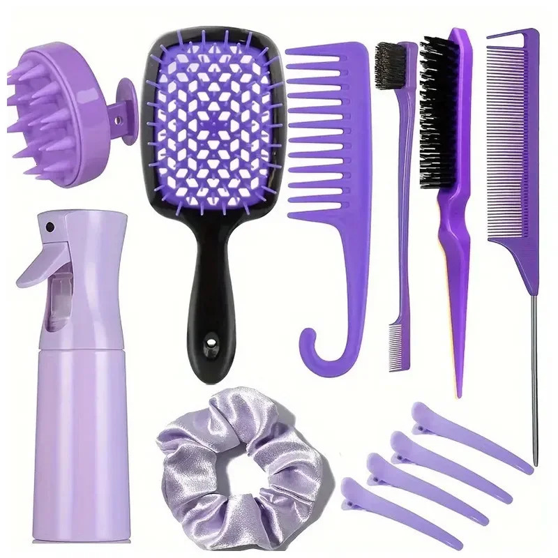 12 pcs hairstyle comb set pointed tail comb hair spray bottle hair loop weaving tool shampoo brush salon hair styling tool 250106