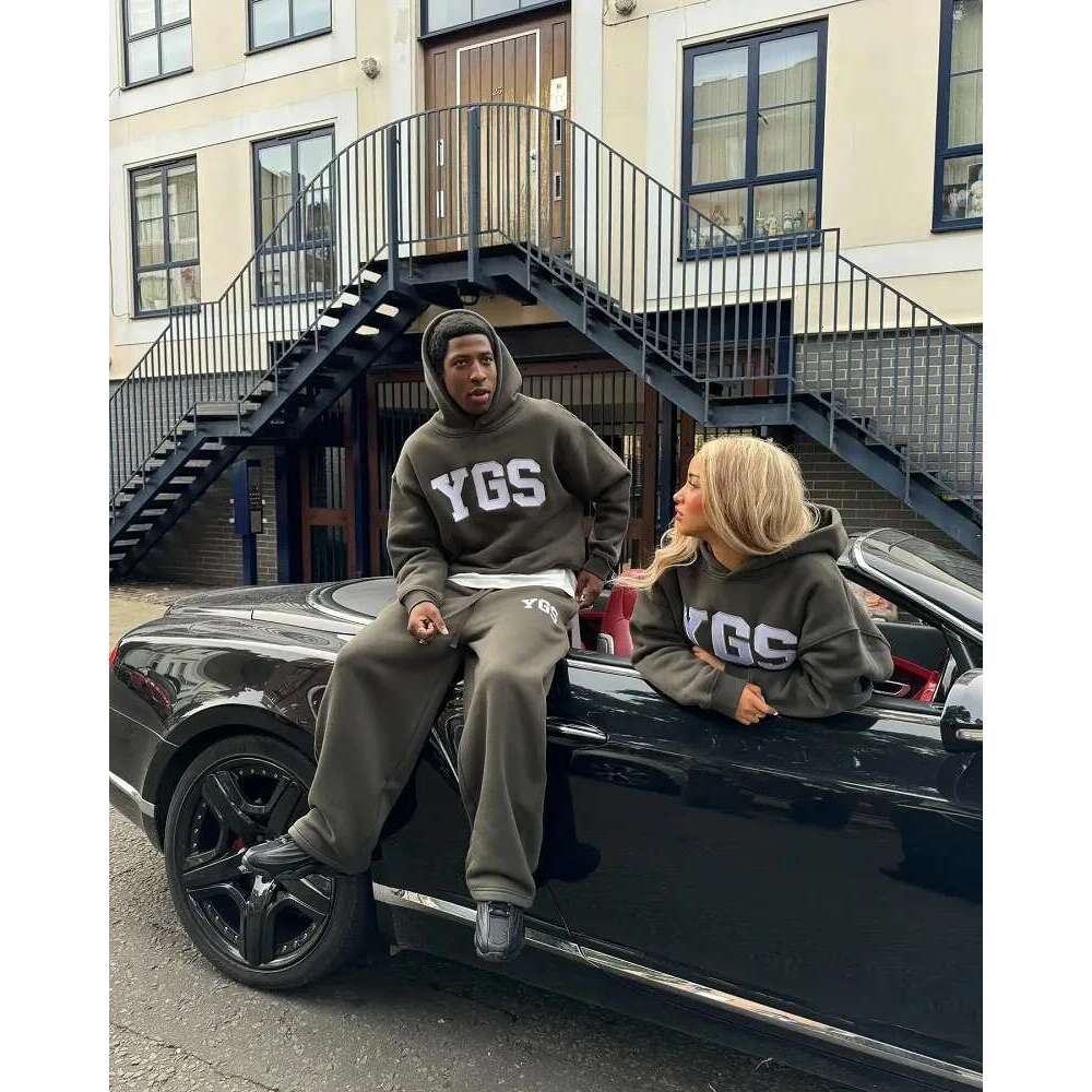 American Gothic YGS letter oversized men's Y2K streetwear fashion loose Haruku long sleeved pullover hoodie women's