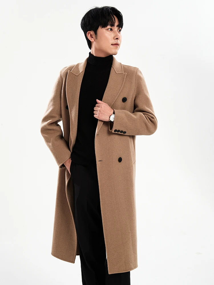 2024 DoubleBreasted 100 Pure Wool Woolen Coat Mens Clre Collar Long HighGrade Autumn and Winter Trench 250106