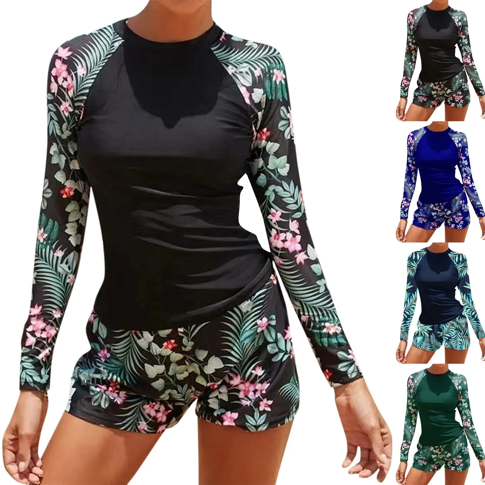 Long Sleeve Surfing Swimsuit Print Swimwear Women Two Pieces Diving Clothes Beachwear Bathing Swimming Swim Suit 250108