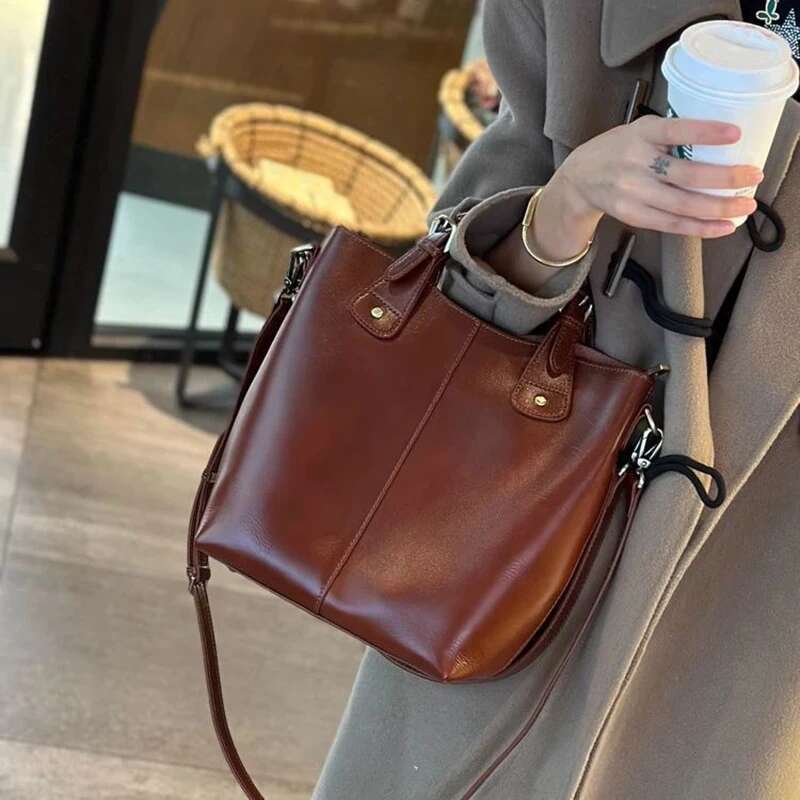 Ranhuang New Arrive Women's Fashion High Quality Genuine Leather Shoulder Large Bucket Bags Designer Handbags