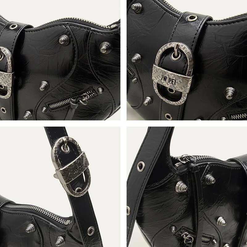 JW Croissant Niche Design Summer New Motorcycle Series Rivet Cool Sass Shoulder Cross-Body Bag Handbags