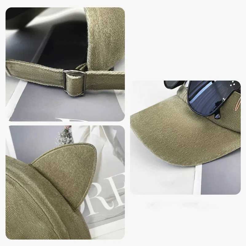 New cute Cats ears (Steamed cat-ear shaped bread) with baseball cap washed baseball cap adjustable outdoor sun hat unisex X250109