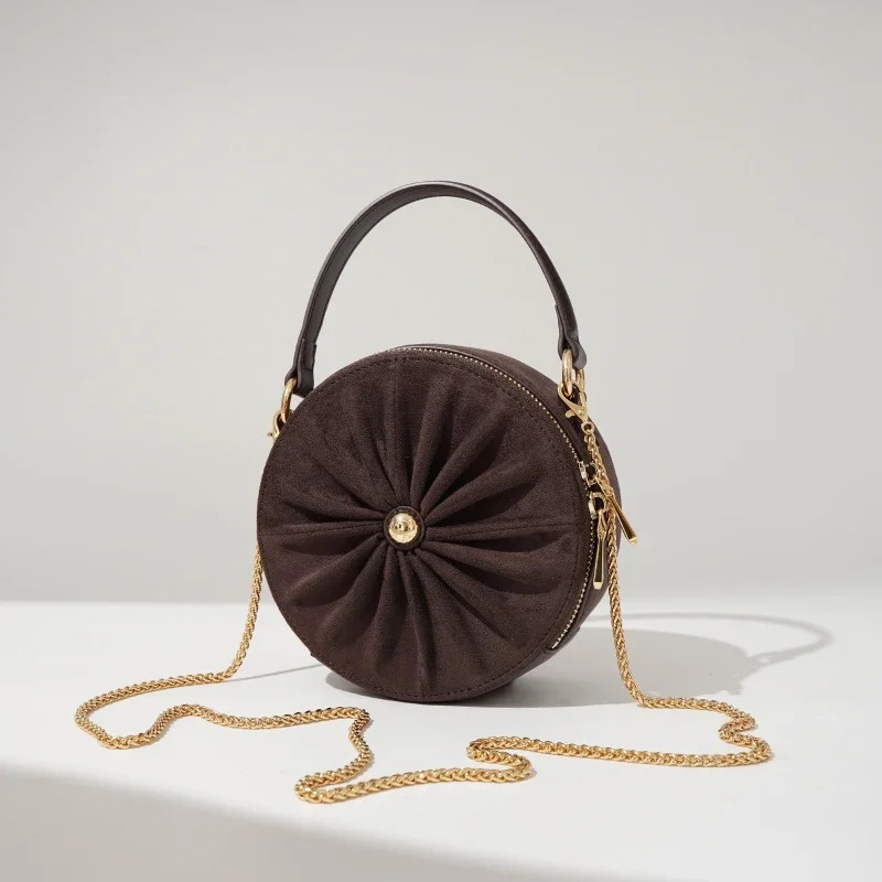 Women Designer Small Circular Ruched Handbags 2024 Fashion Chain Female Shoulder Crossbody Bag Girl Tote Phone Bags Purse