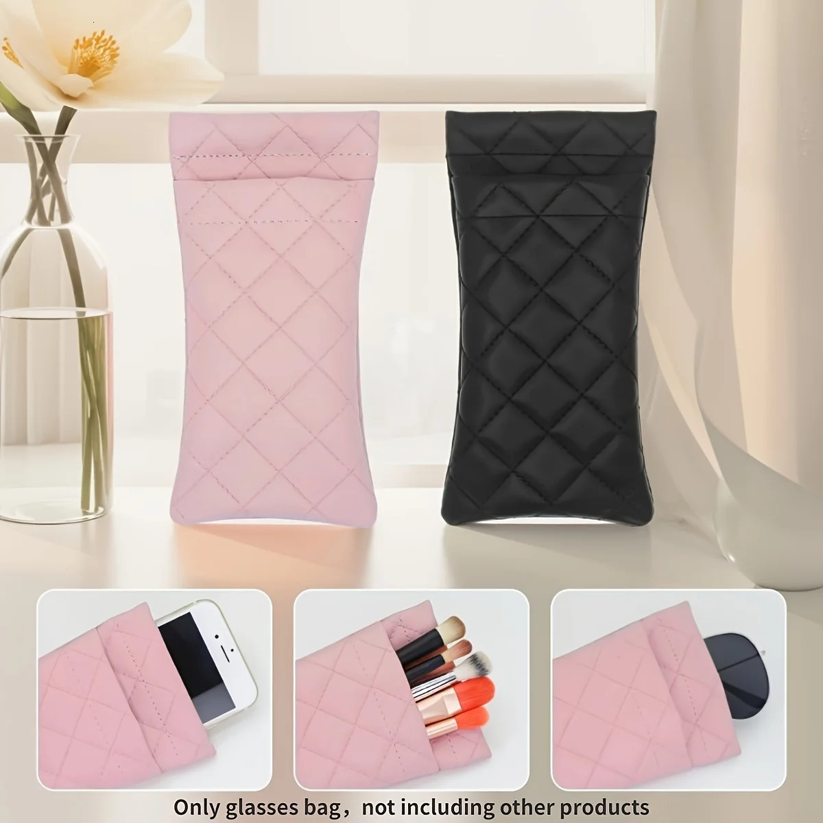 Portable Squeeze Sunglasses Case Pu Leather Soft Easy To Use Eyeglasses Pouch 250109