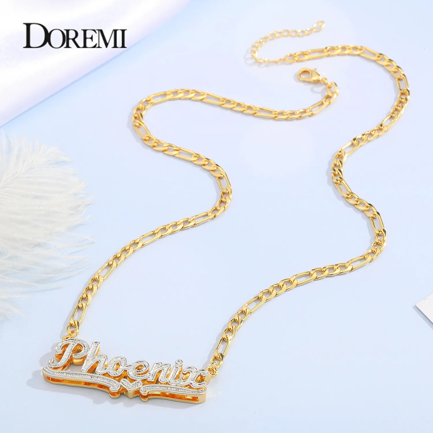 Double Layered 3D Necklace Custom Gold Plated Nameplate Personalized Necklaces Choker Women Figaro Chain Name 250109