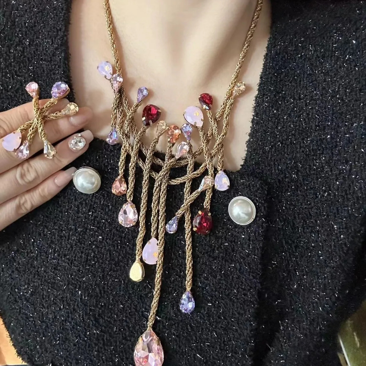 Medieval high fixed color treasure necklace vintage collarbone chain fashion choker set 250109