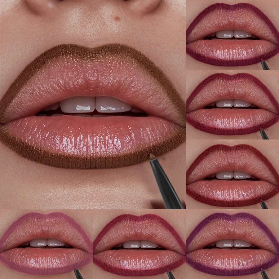 12pcs Sexy Matte Brown Lip Liner Waterproof Pencil Lip Outline Contouring Lasting Lipstick Crayon Pigments Lip Balm 250108