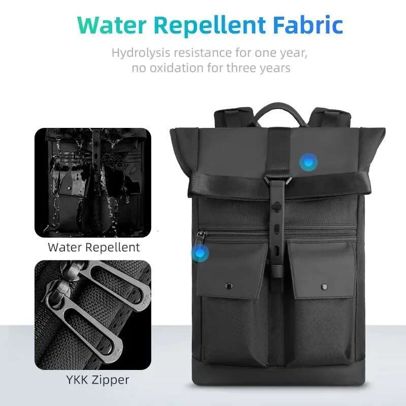 MARK RYDEN Black 15.6Inch Laptop Multifunctional Waterproof Backpack Daily Travel Bag Casual School Rucksack