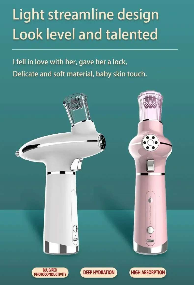 Portable Airbrush Water Nebulizer Smooth Red Blue Light Skin Rejuvenation Injector Oxygen Meter Facial Beauty Sprayer
