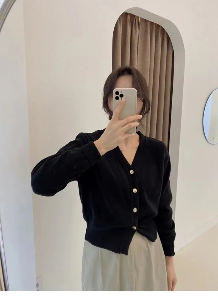 Long Sleeve Cashmere Cardigan Women Knitted Sweaters Autumn and Winter VNeck Top 250108