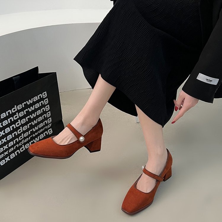 Women Dress Shoes Fashion High New Retro Style Coarse hot NEW hot Heel Square Toe Triple Black Brown Free shipping