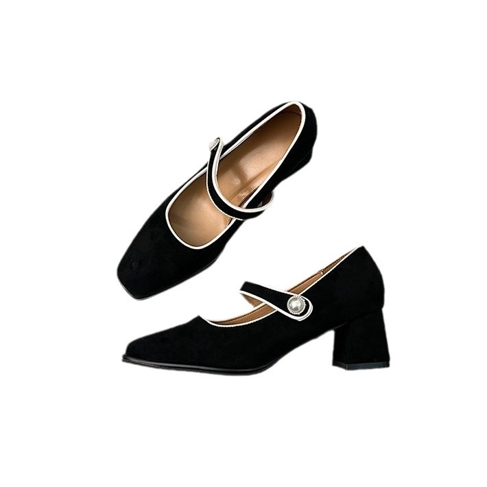 Women Dress Shoes Fashion High New Retro Style Coarse hot NEW hot Heel Square Toe Triple Black Brown Free shipping