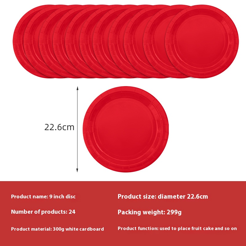 Hot selg solid color themed party red thick tray, paper cup, tissue tablecloth, disposable item
