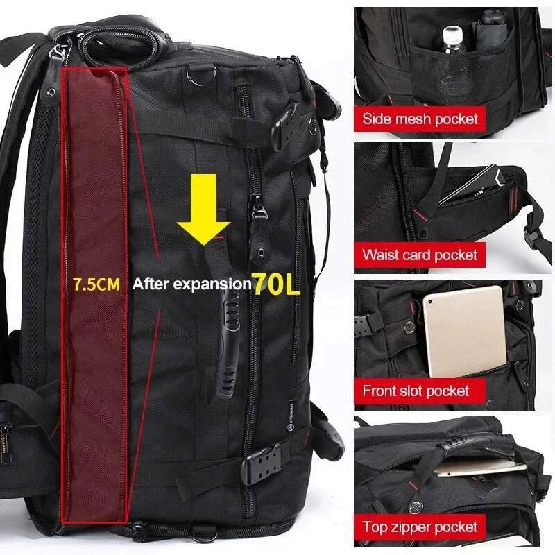 50L 70L Travel Fiess Training Backpack Large Capacity Multifunction Lage Bag Waterproof Men Outdoor Hiking Trekking Packxa8