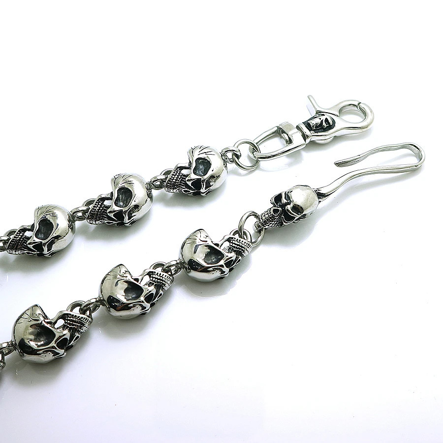 Unisex 316L Stainless Steel Silver Color Punk Gothic Skull Skeleton Jeans Chain 250107