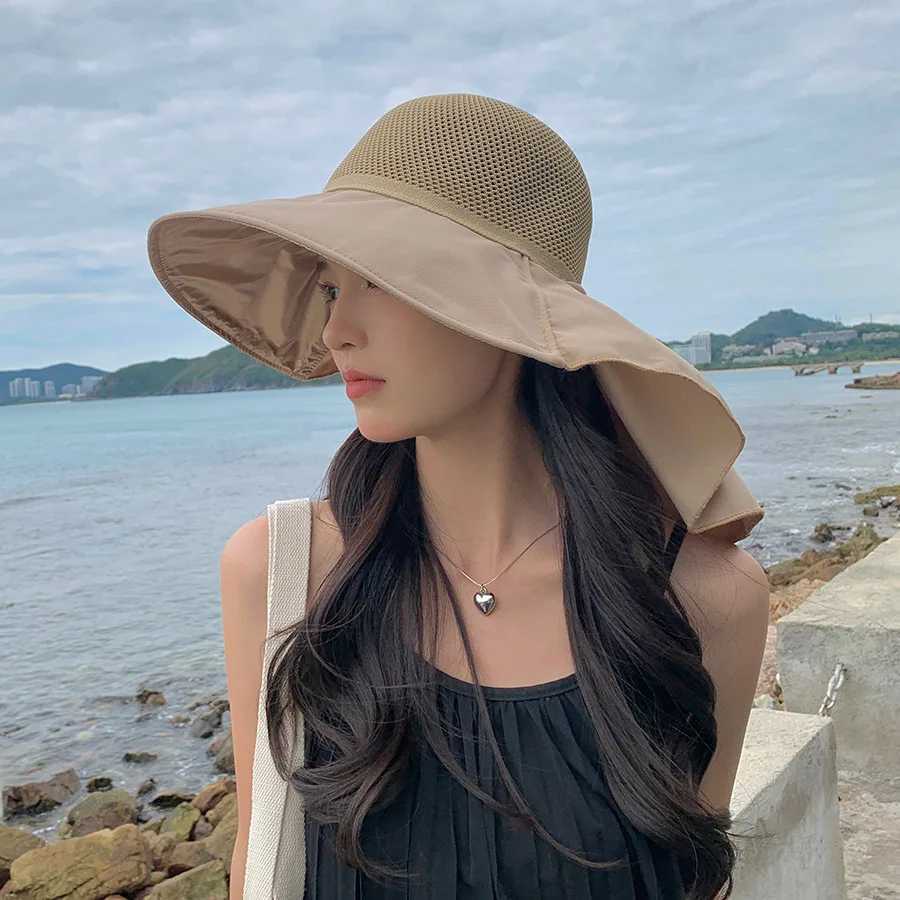 Summer Outdoor Mtifunctional Shawl Sun Hat Solid Color Silk Breathable Facial Sunshade Sun Hat Elegant Beach Vacation X250109