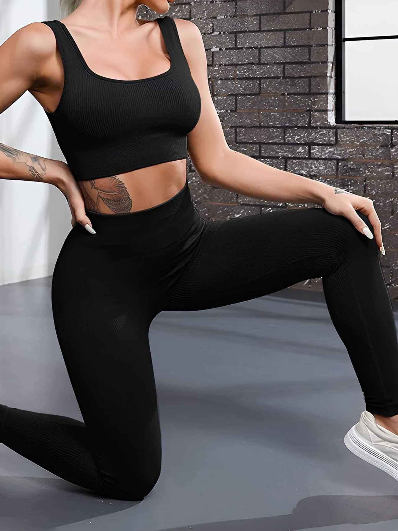 4 Piece Workout Sets For Women Ribbed Leggings Clothes Yoga Sets Active Wear Matching Work Out Sets Gym Pilates OutfitsXJ250109