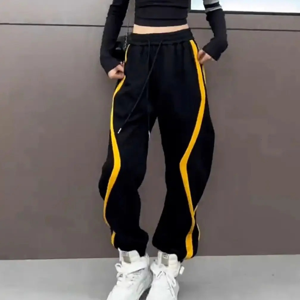 Womens Autumn and Winter Sweatpants with Plush Loose Thick Color Blocking Ankle Binding 250108