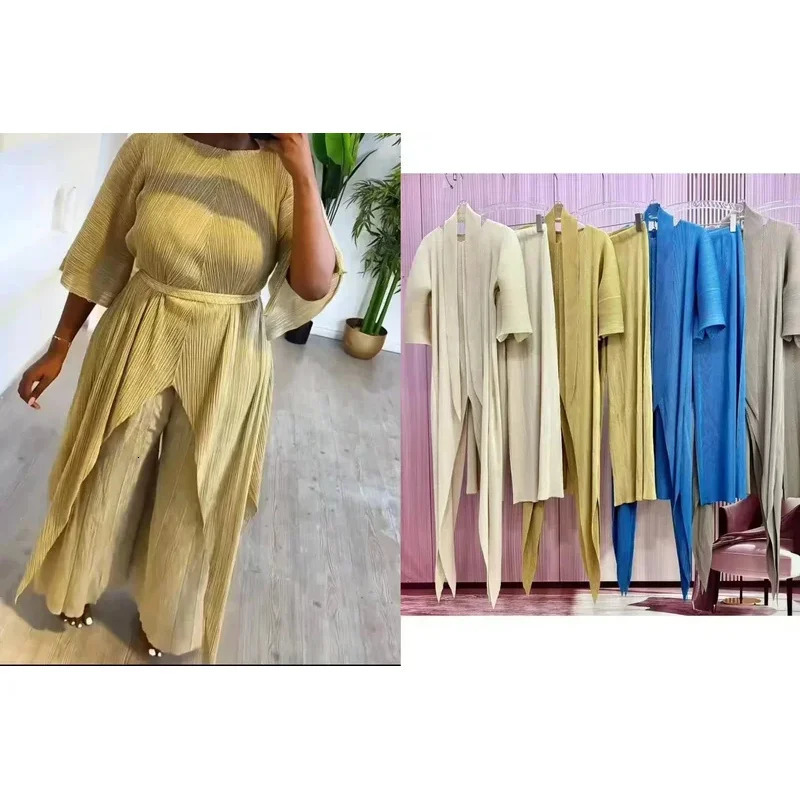 Miyake Pleated Solid Color Irregular Evening Dress Top and Pants Twopiece Set Personalized Fashion 250106