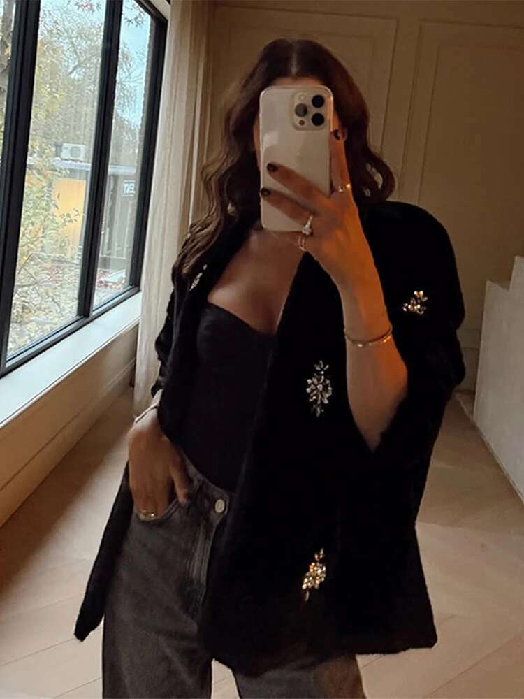 Thicken Dias Solid Women Jacket Faux Fur O Neck Lady Coat 2024 Elegant Autumn Winter Full Sleeve Loose Warm Female Overcoat
