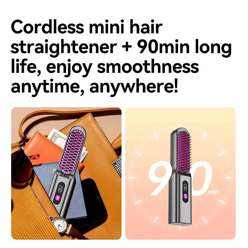 Rechargeable Fast Heating Hair Straightener Comb Portable Negative Ion Wireless Ceramic Cordless Straightening Styg Brush