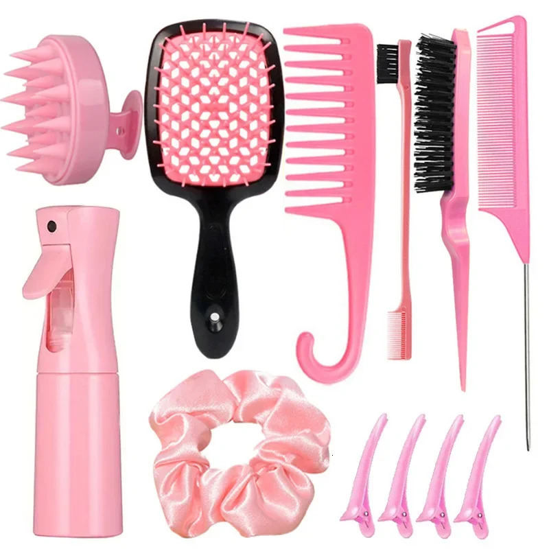 12 pcs hairstyle comb set pointed tail comb hair spray bottle hair loop weaving tool shampoo brush salon hair styling tool 250106
