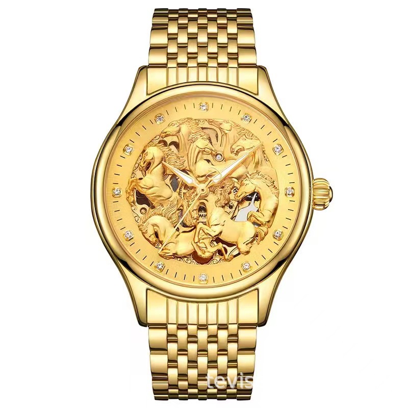 TEVISE Luminous Mechanical Watch Automatic Dragon themed Watch Mens Business Stainless Steel Strap Watch Wristwatch Couple Watch for men and women T04
