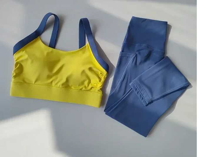 High Intensity Color Blocking Cross Back Integrated Yoga Set 2PCS Sports Underwear High Waist and Hip Lifting Fitness LeggingsXJ250109