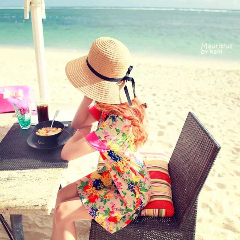 Wide Brim summer sun hat for warm beach UV protection Grass hat Fem Outdoor summer Panama hat bone Chapeu Feminino X250109