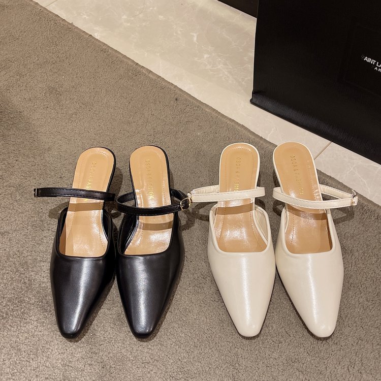 Women Slippers Fashion hot Low Heel Sandals Pointed Toe Casual Style Triple Black Beige Free shipping