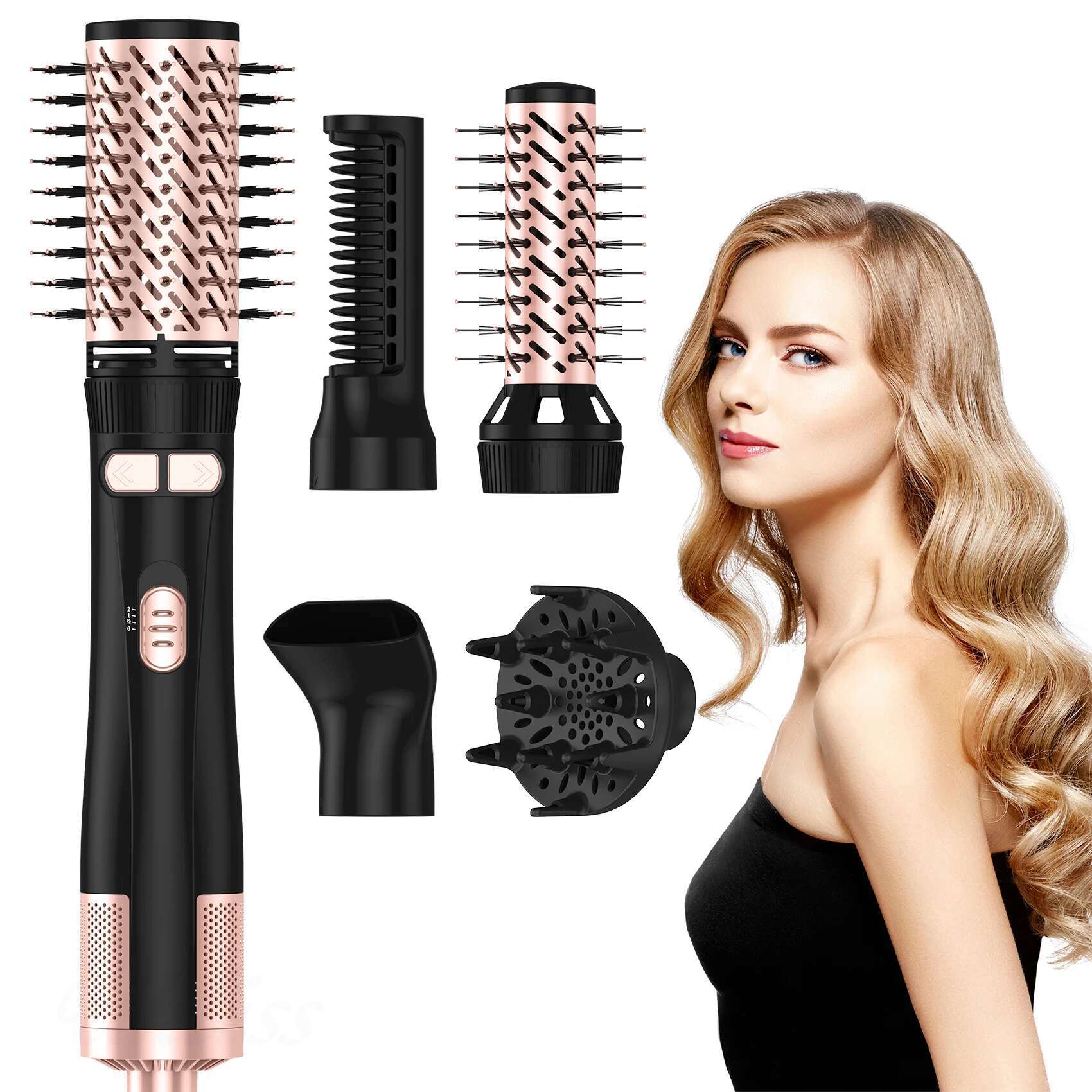 Hair 5 in 1 Blow Dryer Spinning Curg with 2 Rotating Brushes (1.5" & 2") Hot Air Brush Style