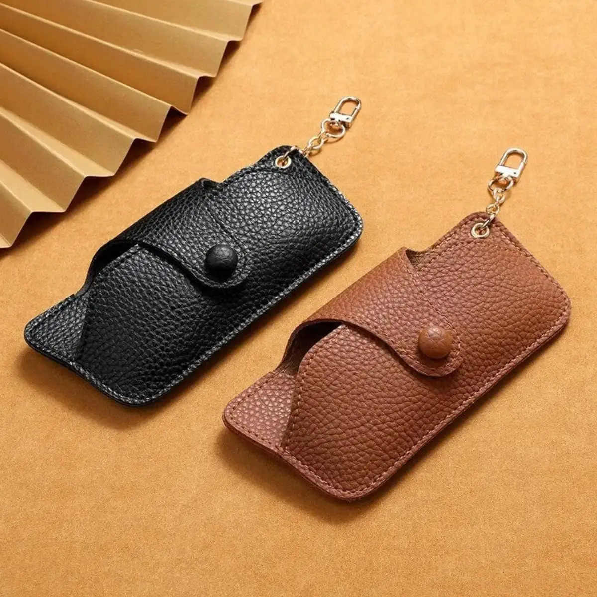 1pc Snap Button Glasses Bag Portable PU Leather Sunglasses and Reading Pouch with Clip4 Colors for choose 250109
