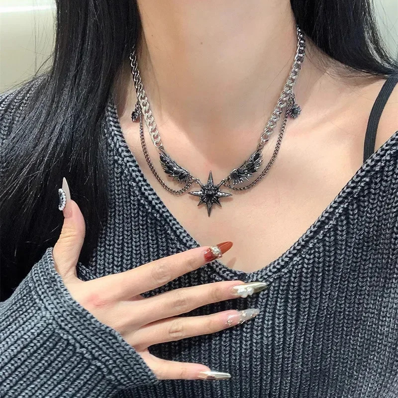 Gothic Layered Pendant Necklace Y2K Accessories Stainless Steel Jewelry Women Trend 250109