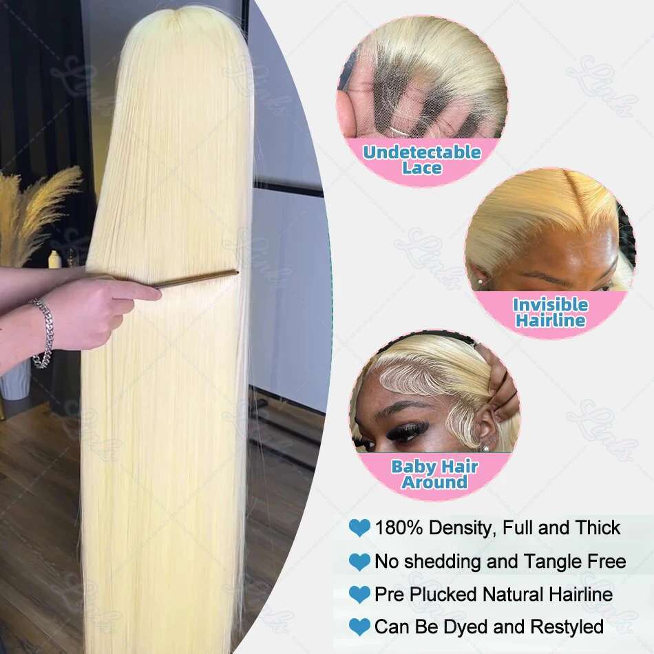 Ks HD 220% 613 Honey Blonde 42 Inches Bone Straight 13X6 Front Human Wigs 13X4 Lace Frontal Brazilian Remy Hair Wig
