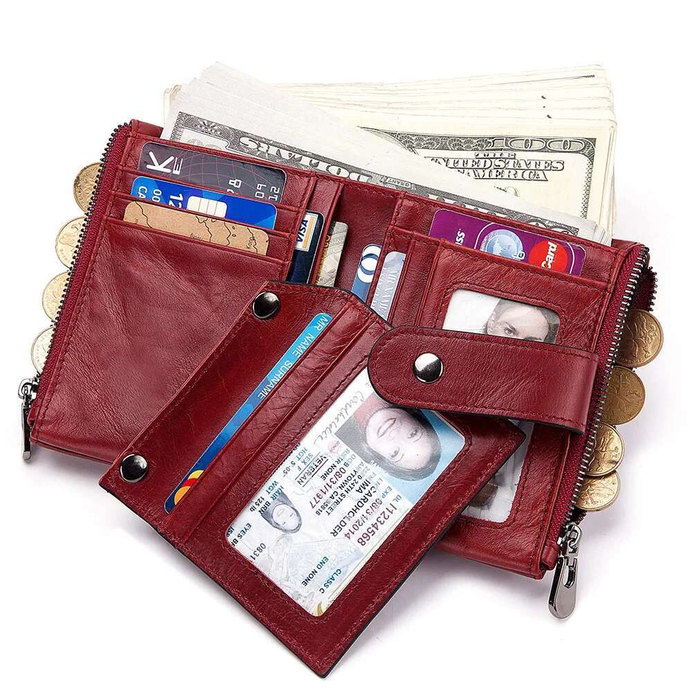 Genuine Leather Wallet Women Short RFID Anti-Thef Card Holder Female Hasp Zipper Coin Purse High Quality Clutch Money Bag Portfe