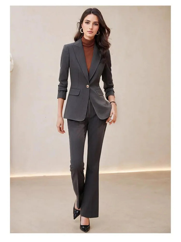 Elegant Fashion Lace Up Blazer Sets for Women 2 Pieces Autumn Chic Casual Long Sleeves Flare Pant Female Clothing Suit 250109