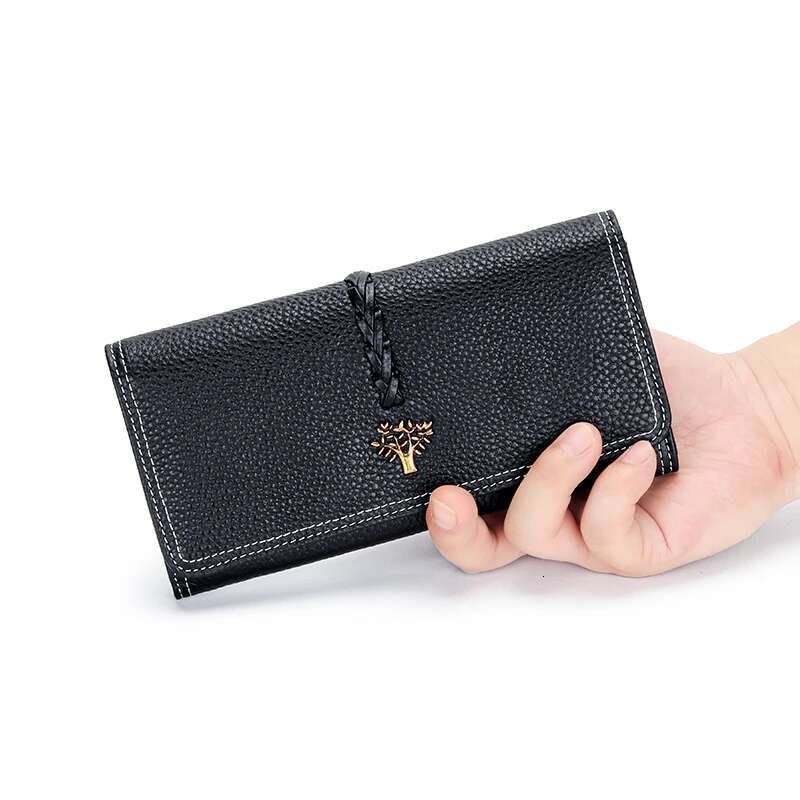 Genuine Cow Leather Handmade Weaving Holders Long Wallet Ladies Button Wallets Coin Purse Card Holder Purses For Women
